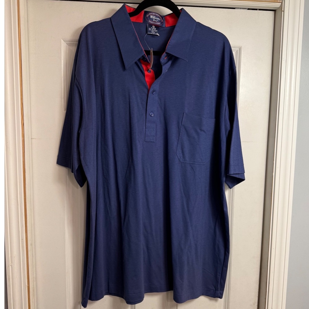 Williams Bay Trading Co Mens 3X Polo Shirt Blue Red Trim Short Sleeve 8400X